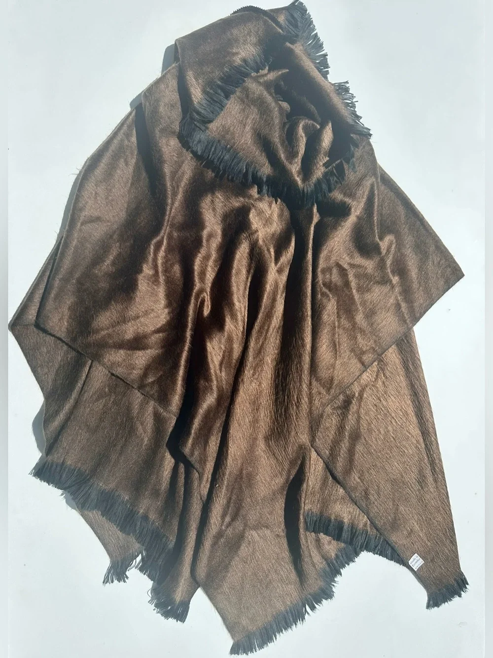 Baby Alpaca Poncho Wrap, Brown, Fringed, Cowl Neck, Ecuador- Women's Cozy Layer